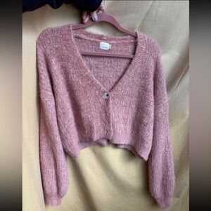 Pink V-Neck Crop Cardigan